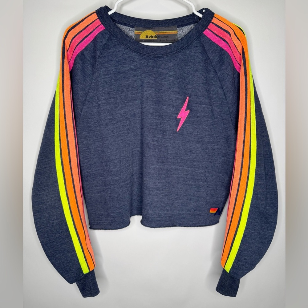 Aviator Nation Bolt Embroidery Classic Cropped Crew Sweatshirt